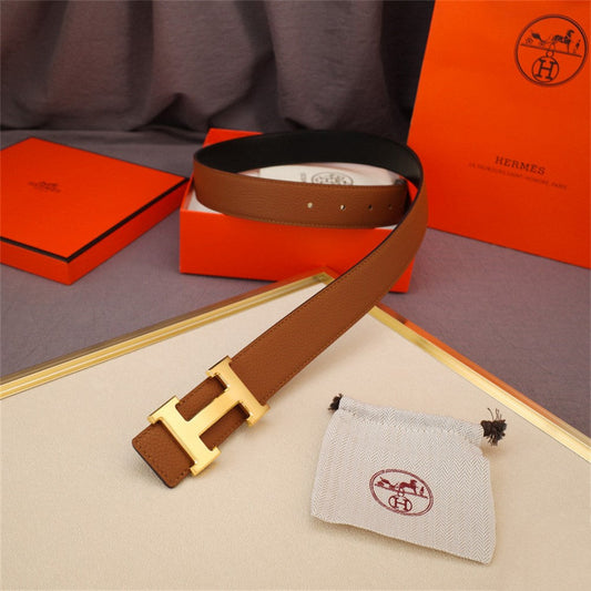 Herm* Golden Logo - Brown Cowhide Belt