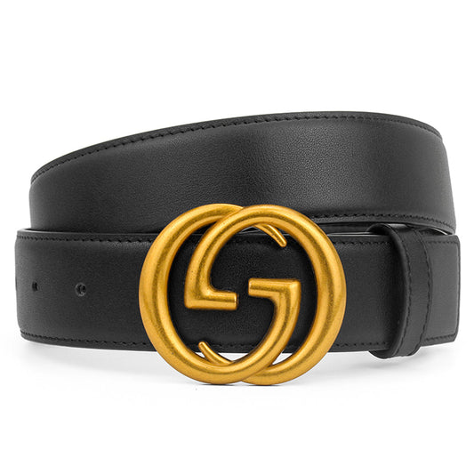 GG Gold Logo - Black Cowhide Belt