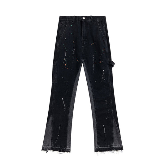 Flare Denim Paint Splattered Jeans  - Black Gallery inspired Jeans