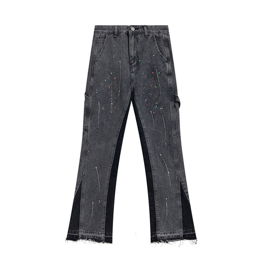 Flare Denim Paint Splattered Jeans  - Gray Gallery inspired Jeans