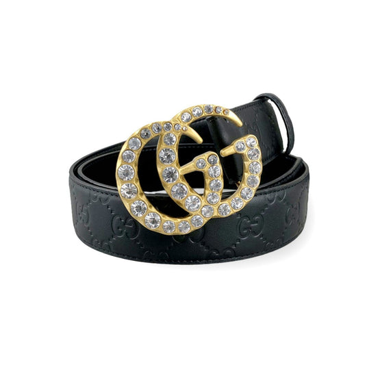 Diamonds Logo - Pressed GG Monogram Black Cowhide Belt