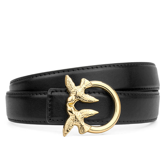 PINK* inspired Golden Logo - Black Cowhide Belt