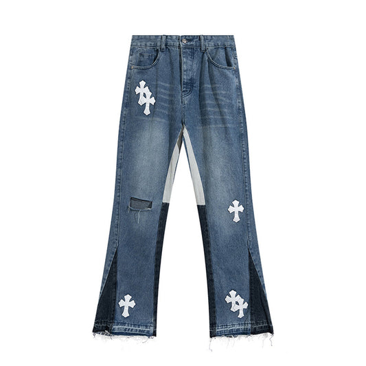 Cross Denim Bell Bottom Ripped Jeans - Chrome H. inspired Jeans